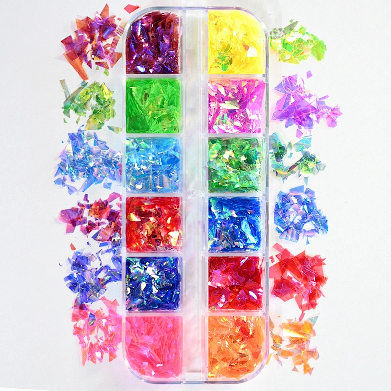 12-Color Iridescent Nail Flakes Set